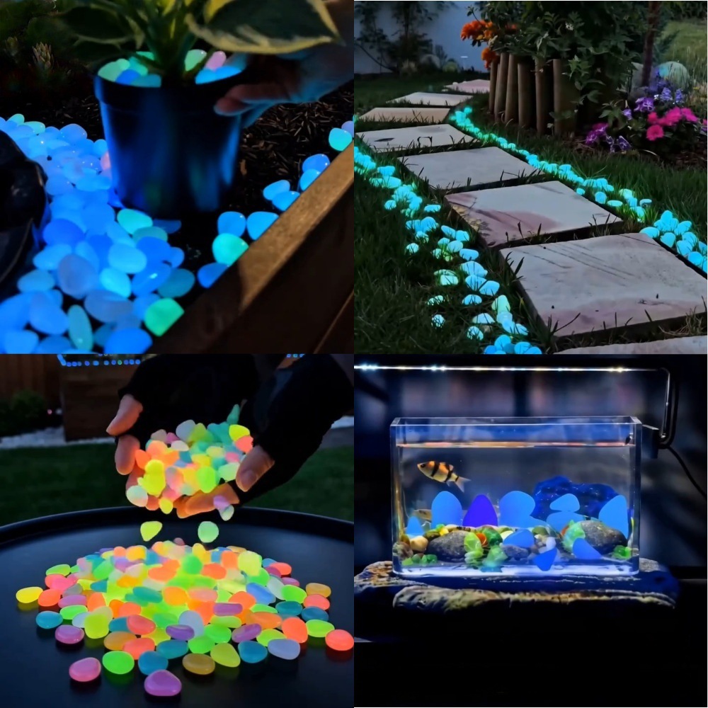 Aquarium Light - カラフルな暗闇で光る発光石、庭石、屋外庭園通路、水槽、鉢植えの装飾用