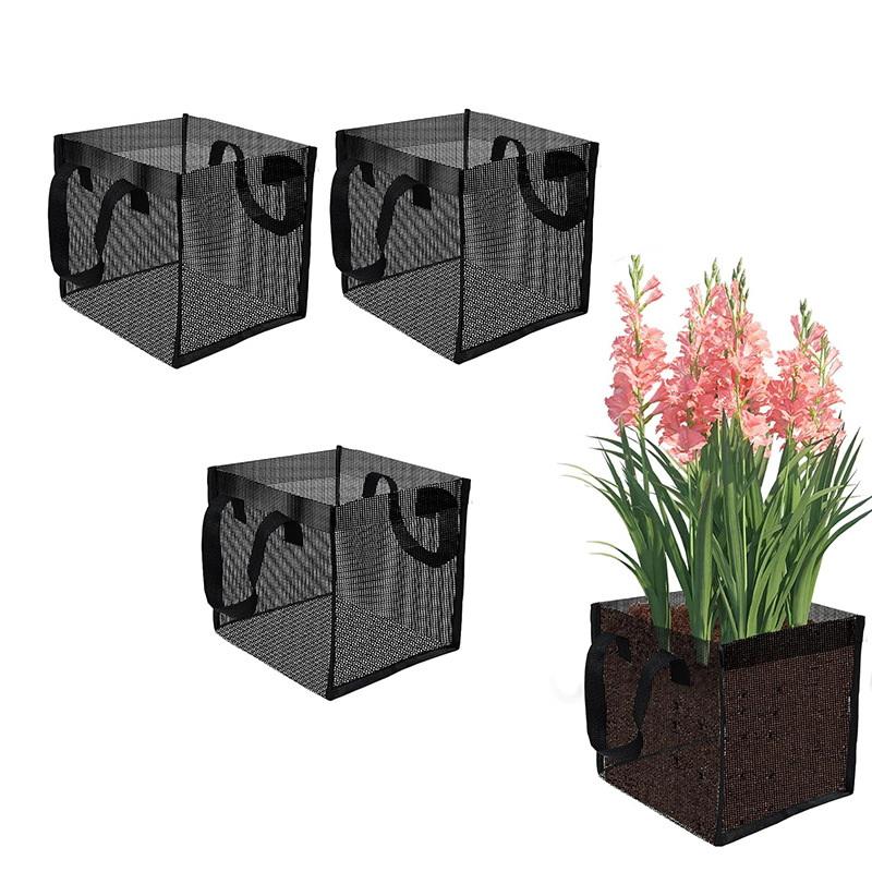 Aquarium Plants - 4 個ブラックメッシュ池植栽バスケット正方形ラウンド PVC スイレンバッグ丈夫なハンドル水族館庭の装飾ギフト