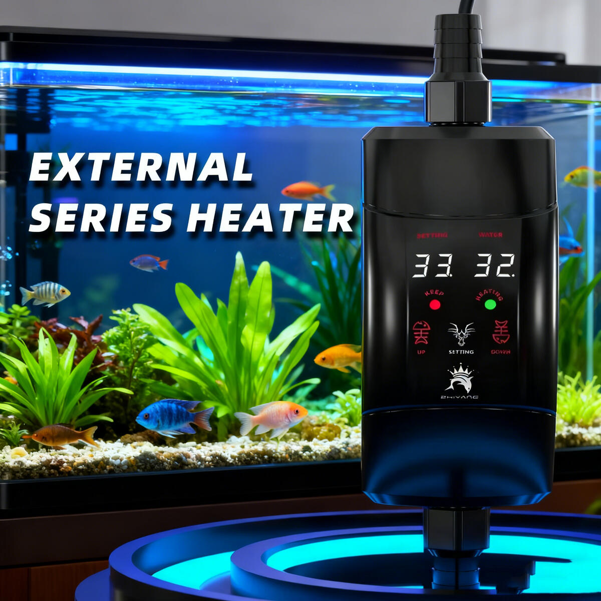Fish Tank Heater - 水族館水槽用外部加熱ロッド、調整可能な温度、外部ヒーター、自動サーモスタット、300w-1200w