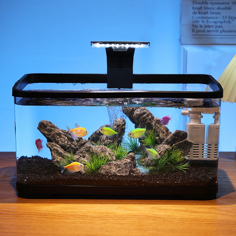 Fish Aquarium Home - 卓上水槽循環フィルター付きアクアリウム、静音エコ水槽、家庭装飾用水槽
