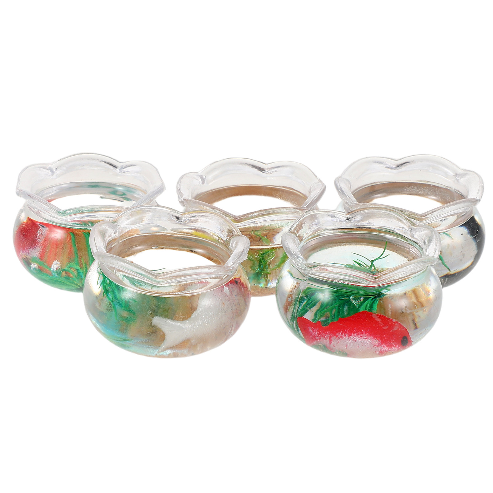 Aquarium Plants - 5個入り ミニ魚水槽 リアルな鯉池風 水生植物の模造品 小さな丸型金魚鉢 ドールハウスや庭の装飾に
