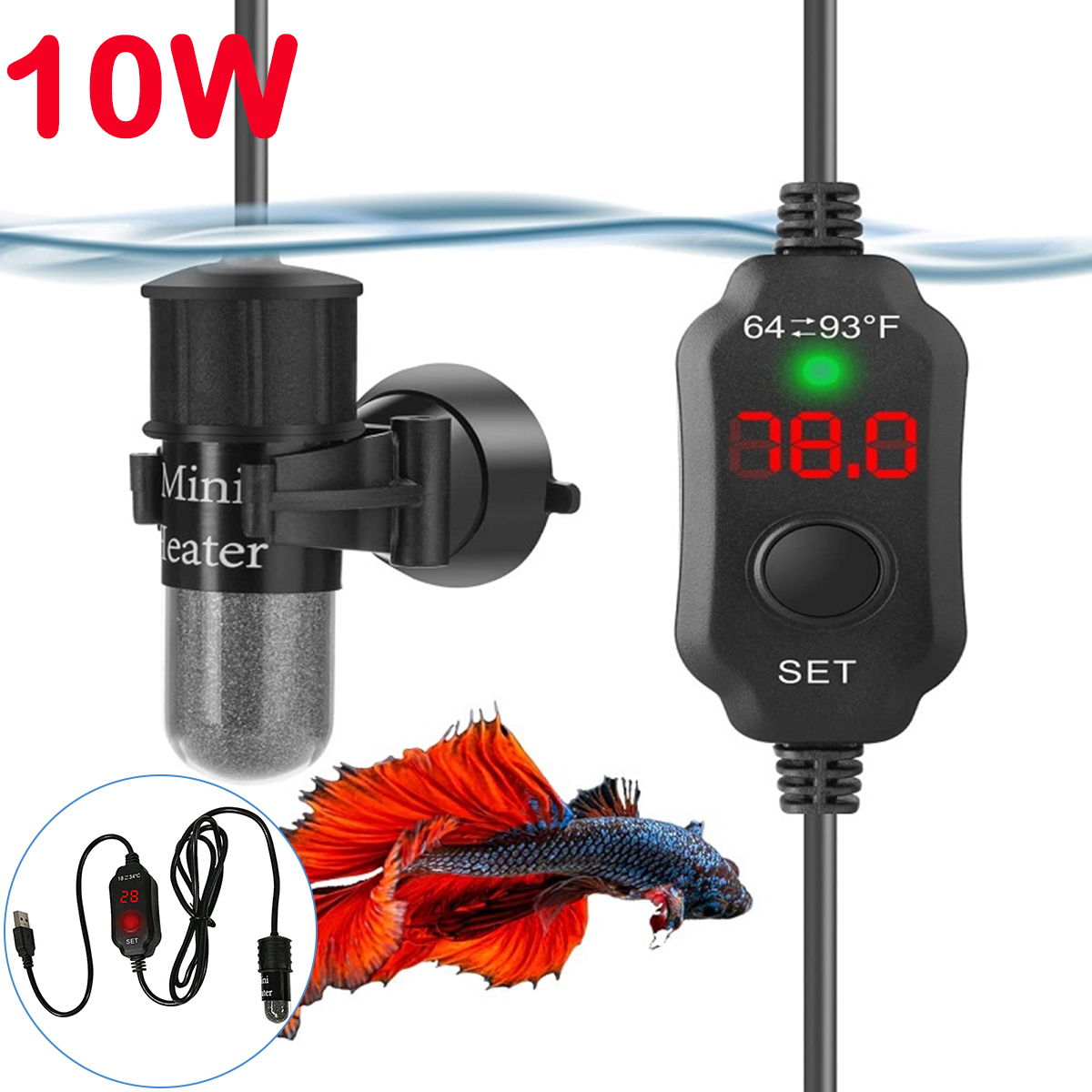 Fish Tank Heater - 10W 調整可能な水族館ヒーターロッド 18-34 ° C ミニ
