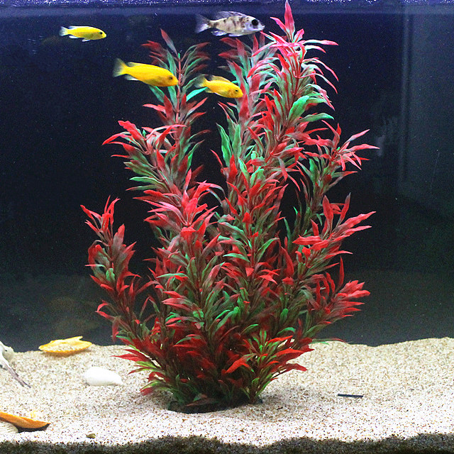 Fish Aquarium Home - 人工水槽50cm,珍しい植物,水族館,偽の竹の葉,水草,プラスチック製の紫色の緑の水草,造園の装飾