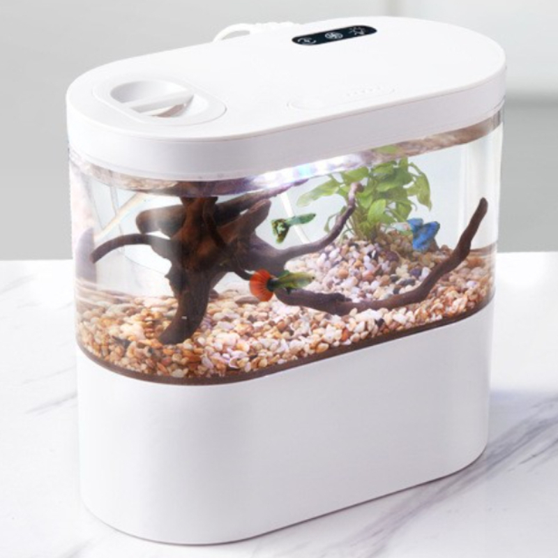 Betta Fish Tank - 創造的なミニデスクトップ水槽、生化学ろ過システムとLEDライト付き、ベタ魚用生態水循環システム