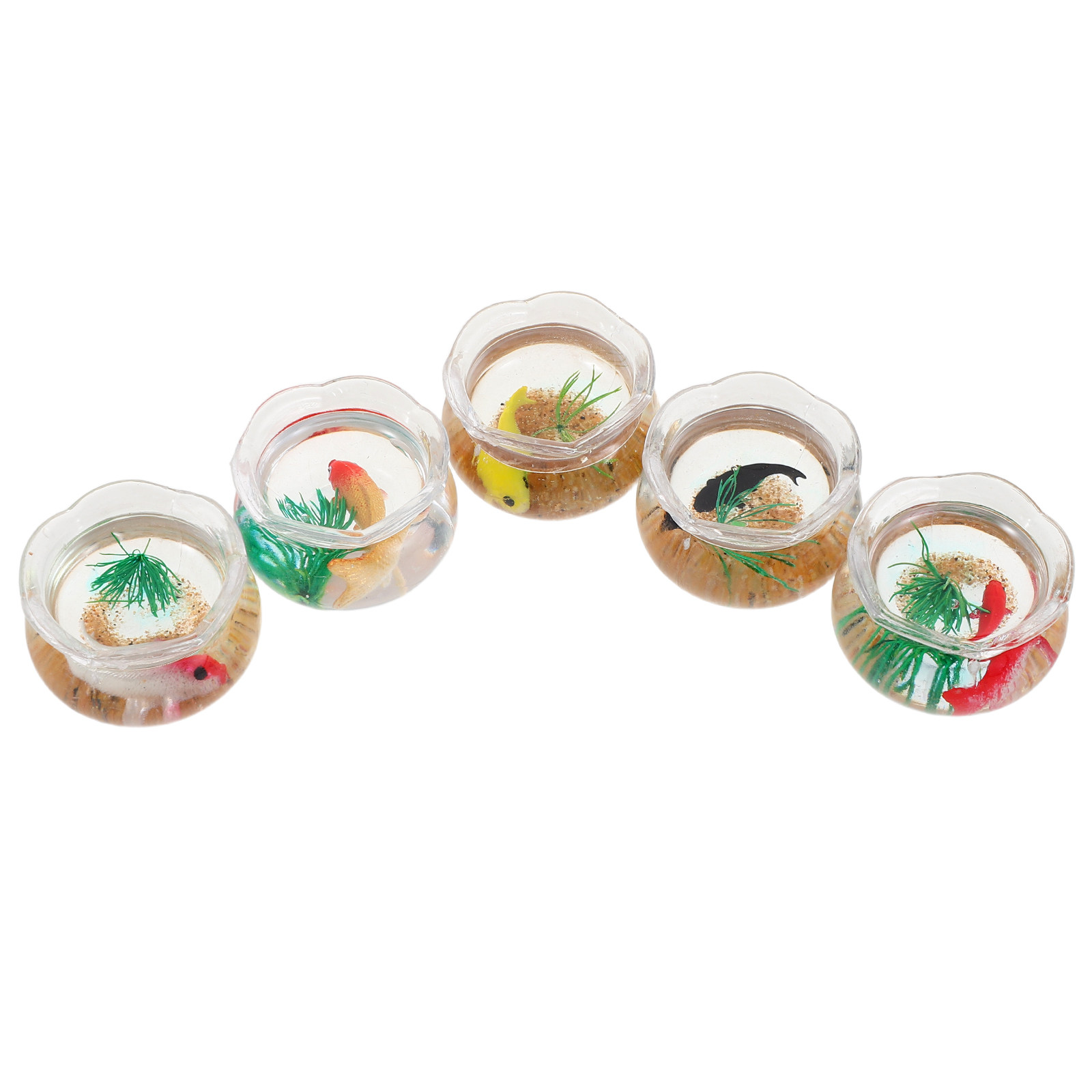 Aquarium Plants - 5個入り ミニチュア魚鉢、リアルな鯉の水槽、小さな丸型、人工植物、ドールハウス用ミニチュア水槽、ミニチュア動物フィギュア
