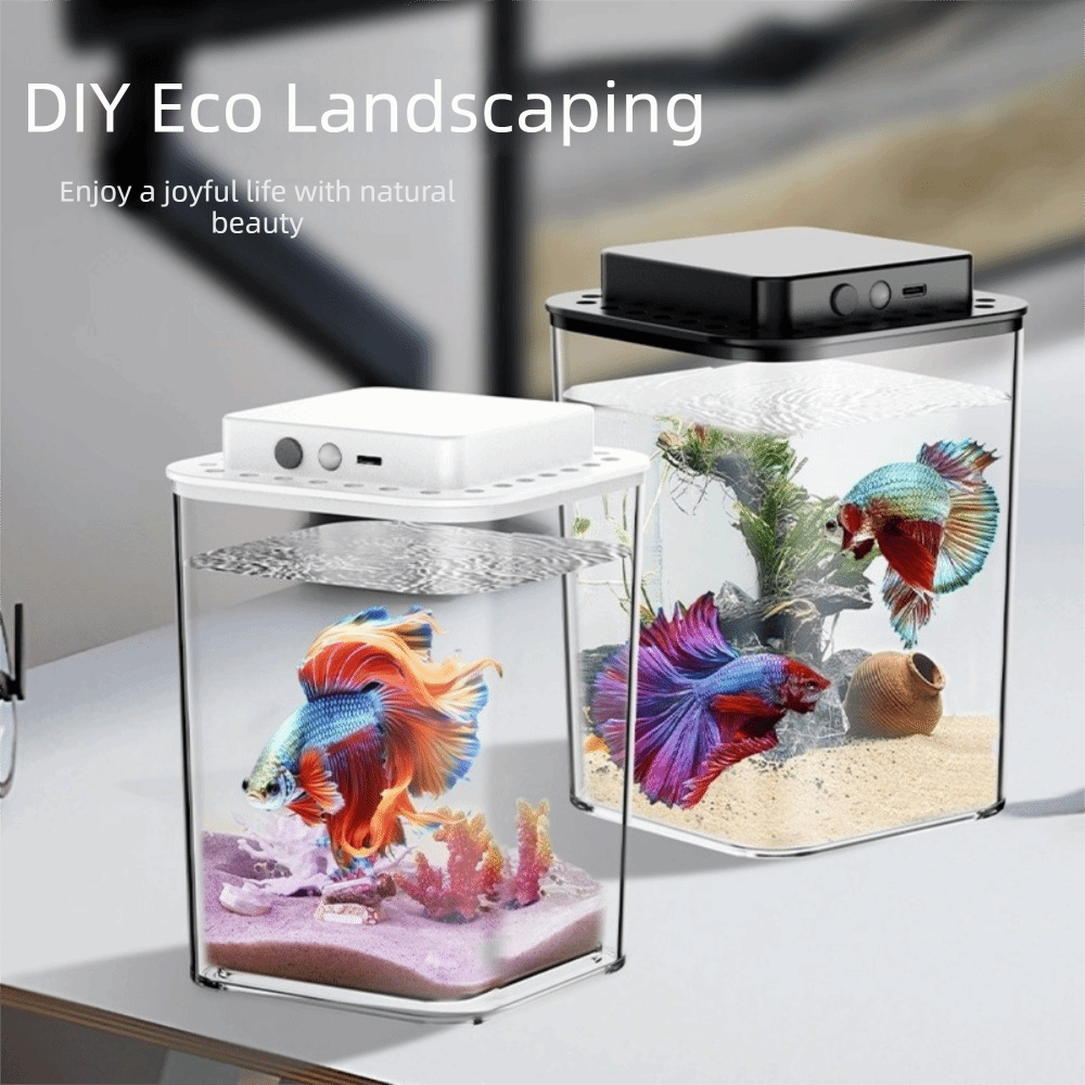 透明なベタ魚水槽、インテリジェントセンシングLEDライト付き - Betta Fish Tank のレビューと価格