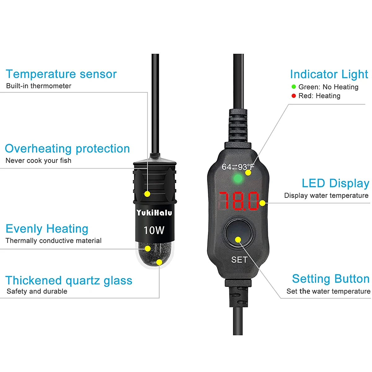 10W 調整可能な水族館ヒーターロッド 18-34 ° C  - Fish Tank Heater のレビューと価格